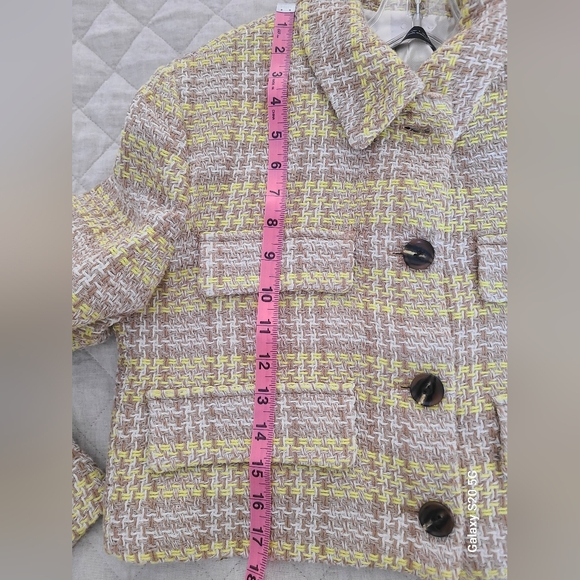 Zara Women's Yellow and Cream Plaid Tweed Blazer - Picture 4 of 7
